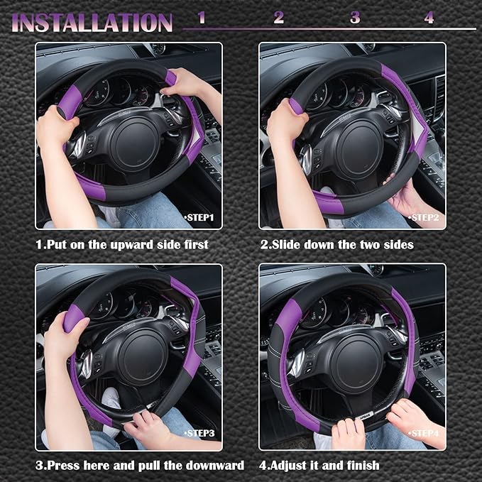 CAR PASS Line Rider Microfiber Leather Sporty 14.5-15 inch Steering Wheel Cover Universal Fits for 95% Truck,SUV,Cars, Anti-S