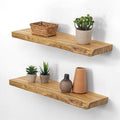 Dreamland 24 Inch Floating Shelves, Rustic Elm Wood Live Edge Wall Shelf for Home Decor, 8 Inch Deep Floating Shelf for Wall,