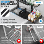 Under Sink Organizer Upgrade To Professional Rails,2-Tier Dual Pull Out Cabinet Storage,Height Adjustable Slide Out Drawers F
