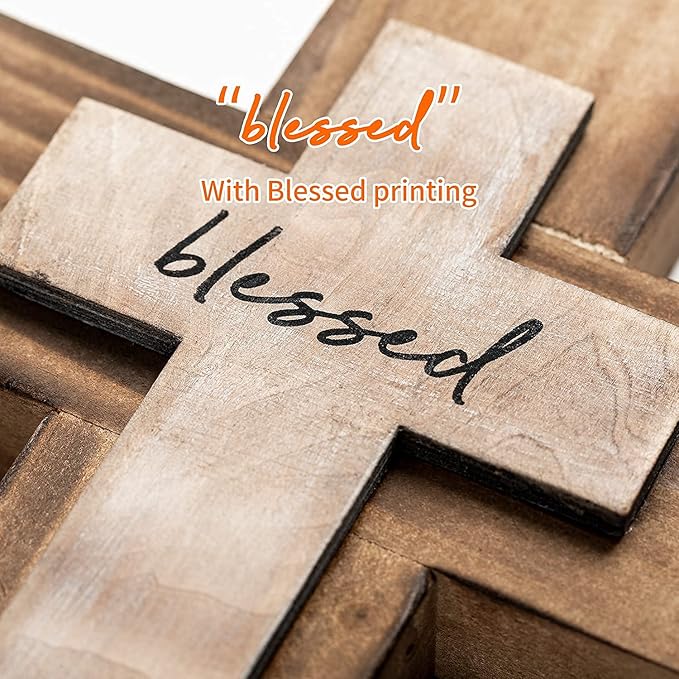 OKSQW Wall Wooden Christians Cross Spiritual Religious Cross Gifts With Hook on Hanging Wall Or Table With Blessed For Church