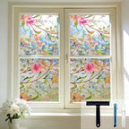 Hilarious Stained Glass Window Film Rainbow Floral Static Cling Window Film Flower Window Privacy Film No Glue Decorative Window Cling UV Blocking Heat Control Glass Windows Stickers, 35.4''x78.7''
