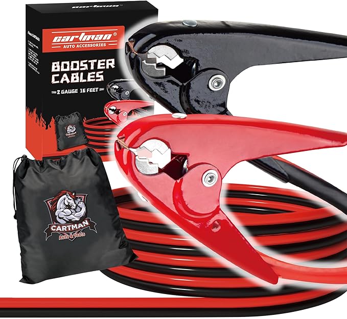 CARTMAN 2 Gauge 16 Feet Jumper Cable 800AMP Heavy Duty Booster Cables with Carry Bag