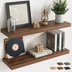 32 Inch Floating Shelves for Wall Set of 2, 8"D Wood Grain Bathroom Shelves with Invisible Brackets, Easy Install Engineered 