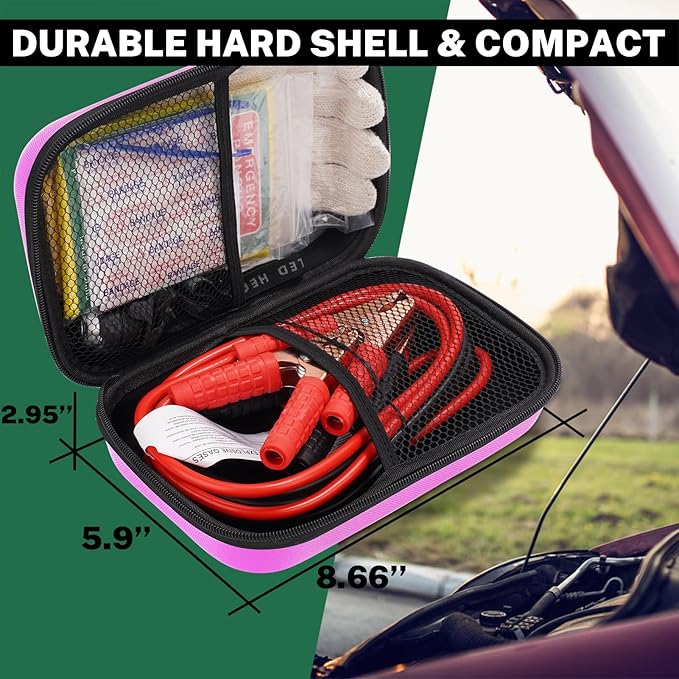 Car Roadside Emergency Kit with Battery Jumper Cables,Car Accessories for Men or Women,Automotive Safety Kit for Car,Vehicle,