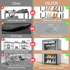 VILICK Shoe Rack with Cover Narrow Shoe Rack Organizer with 4 Side Pockets 10 Tier Tall Shoe Storage Shoe Shelf Holds 18-22 P