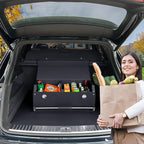XCF Car Organizer Trunk, Durable Collapsible Leather Trunk Organizer with Lid and Sturdy Handle, Auto Cargo Storage Compartment