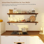 Solid Wood Floating Shelves for Wall with Metal Brackets,2 Tier 48 inch Pinewood Wall Shelf,Suitable for Multiple Places Such