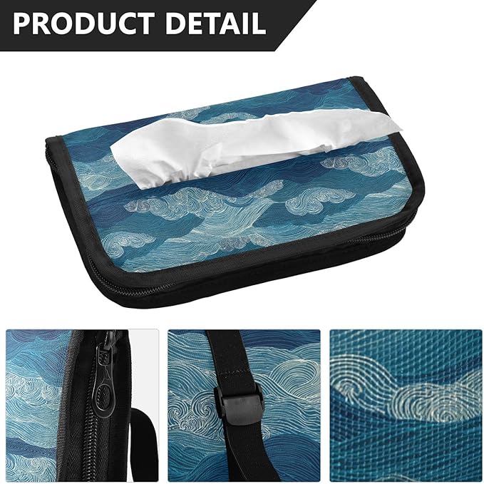 Car Tissue Holder Car Visor Organizer Tissue Box Holder for Car Sun Visor Organizer with Car Vehicle Accessories Essentials Interior for Women Men TealBlue WaveRidge FineLines LayeredWaves