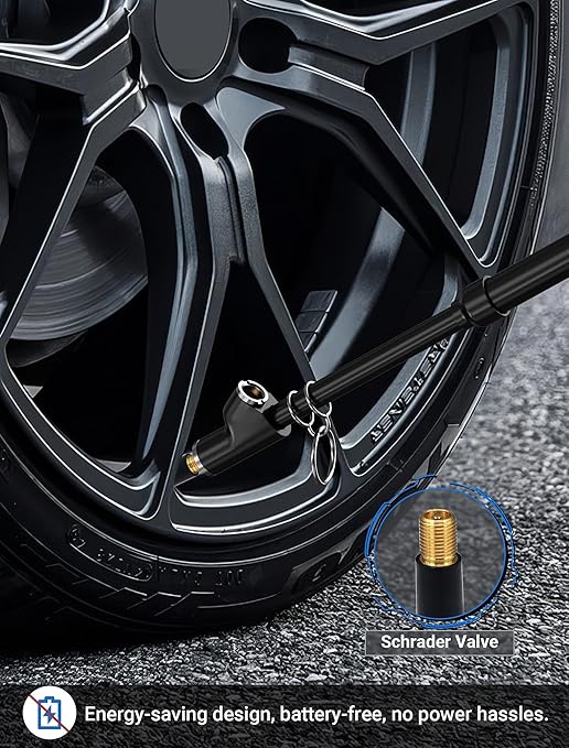 2-Pack Dual Head Tire Pressure Gauge, Heavy Duty Truck Air Pressure Gauge Range 10-150 PSI, 1-10 Bar w/Valve Cores & Valve Caps, Tire Gauges for Tire Pressure for Semi Truck, RV, Car (Black)