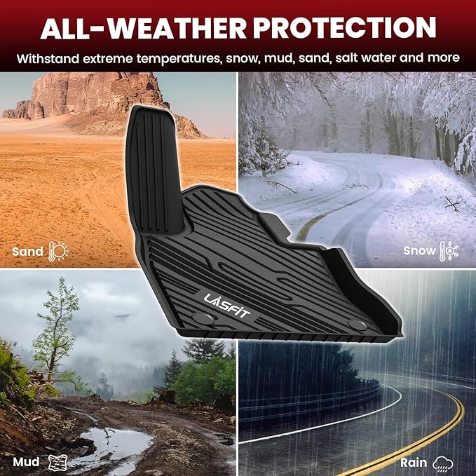 LASFIT Floor Mats for Ford Explorer 2020-2026 7 Passenger TPE All Weather Protector Anti-Slip Floor Liners, 2026 2025 2024 2023 2022 2021 2020 Explorer 7 Seats Accessories, 1st& 2nd& 3rd Row, Black