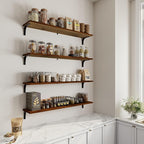 12 Inch Deep Floating Shelves Set of 4, 48 Inch Extra Wide Walnut Solid Wood Wall Shelves, 4ft Heavy Duty Farmhouse Wall Moun