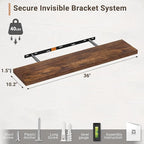 Vivelove 10 Inch Deep Floating Shelves 36 inch Long, 36 x 10 Wide Wall Shelves with Invisible Brackets, for Bedroom Bathroom 