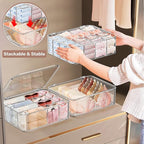 DILIBRA Socks Underwear Drawer Organizer for Closet, 16 Compartment Removable Divided Plastic Clear Sock Storage Box with Lid