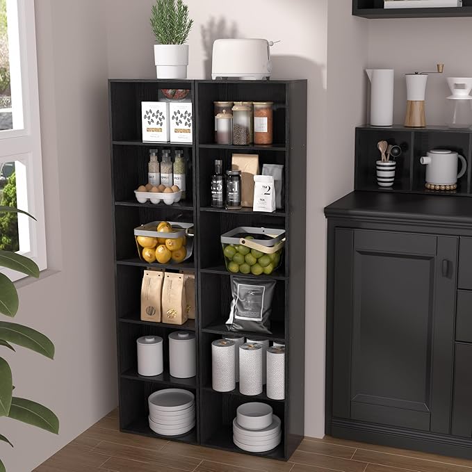 Wooden 6 Cube Storage Organizer, Vintage Brown 6 Cube Storage Shelf, 6 Tier Closet Organizers Storage Cubes Display Cubby for