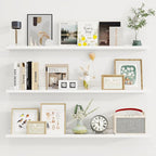 Axeman 40 Inch Floating Shelves | White Picture Ledge Shelf Set of 3 | Rustic Wood Wall Shelves with Lip | 40" White Picture 