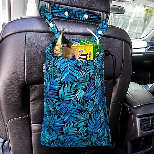 Cute Hanging Car Trash Garbage Bag 100% Leakproof Waterproof Multipurpose for Car Back Front Seat Console with Hanging Strap (Leaves)
