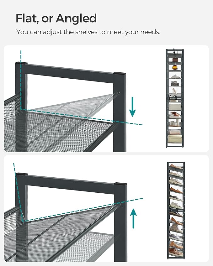 SONGMICS 12-Tier Stackable Shoe Shelf Set, Metal Shoe Storage for Garage, Entryway, with Adjustable Shelves, Hold 48-60 Pairs