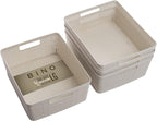 BINO - Woven Plastic Basket, Medium (Natural), 4-Pack, The Jute Collection, Home Organization, Space-Saving Storage, Stylish 
