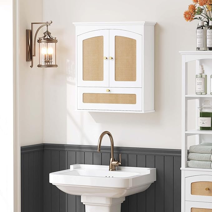 Spirich Bathroom Cabinet Wall Mount, Boho Medicine Cabinet for Bathroom, Over The Toilet Storage Cabinet with Rattan Doors an