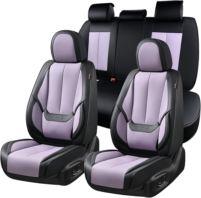 Coverado Car Seat Covers Full Set, Car Seat Protector Waterproof, Nappa Leather Car Seat Cushion, Seat Covers for Cars, Front