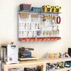 TORACK Metal Pegboard with Peg Board Hooks, Tools Storage Pegboard with Pegboard Hooks, Wall Mounted Storage Bins, Shelves, T