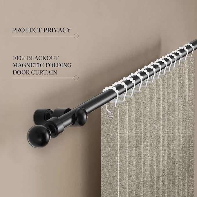 JILRON 100% Blackout Fabric Folding Door Curtain with Magnetic Closure - Accordion Style for Sliding Doors, Closets,Wardrobe 