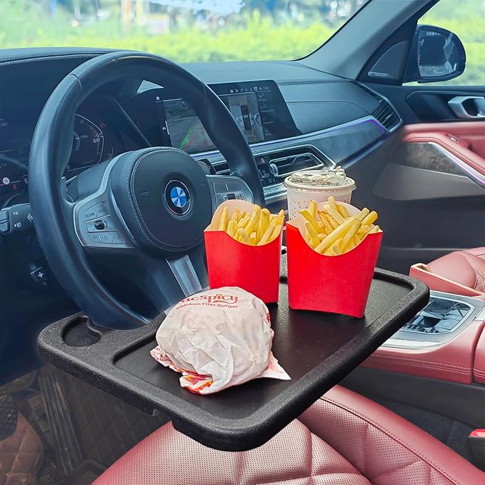 Steering Wheel Tray With Cup & Pen Holder for Eating, Makeup, Working, Writing - Car Desk Suitable for Cars, SUVs, Pickup Trucks and RVs