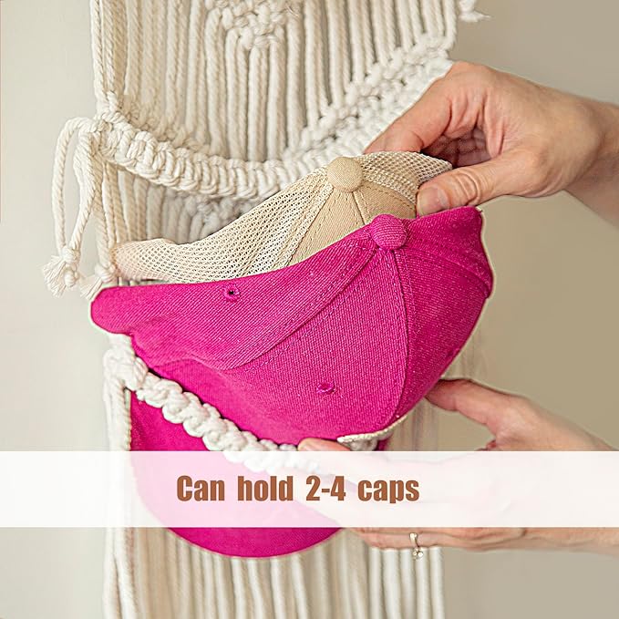 jontell Cap Holder-3 Pack-Hat Organizer for 30 Baseball Caps, Macrame Hat Rack for Wall, Cap Rack for Decoration and Display,