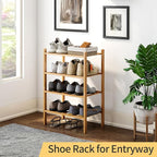 Small Shoe Rack, 4-Tier Bamboo Stackable Shoe Shelf Storage Organizer, Shoe Stand for Closet, Entryway and Hallway