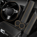 NBTEPEM 6 PCS Car Steering Wheel Cover Set, Microfiber Leather Steering Wheel Covers Universal 14.5-15 inch, Center Console Cover, Seat Belt Cushion, Cup Holder Coaster, Car Accessories Set Beige