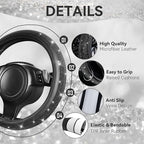 CAR PASS 30 PCS Bling Diamond Car Accessories Set for Women, Bling Steering Wheel Covers 15 Inch, Shining Rhinestone License Plate Frame, Sparkly Phone Holder, Cute Interior Set Decorations, Black