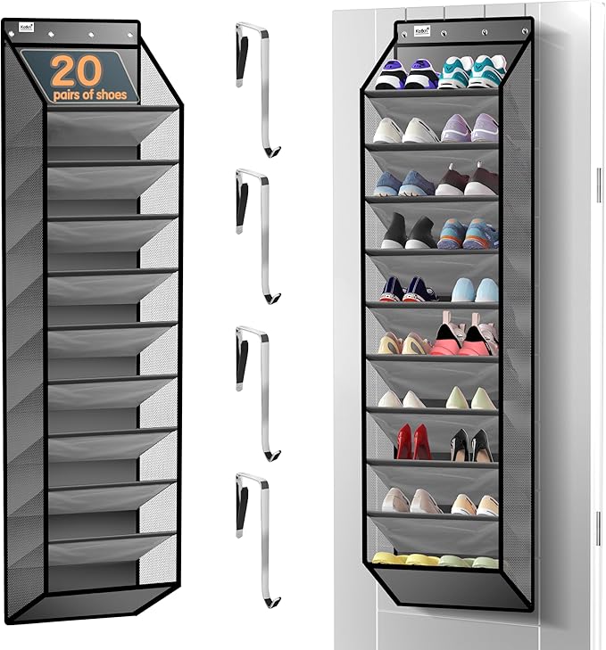 Kotkn 10 Tier Over The Door Organizer - Heavy Duty Hanging Storage Rack with Sturdy Oxford Fabric, Holds 20+ Pairs of Footwea