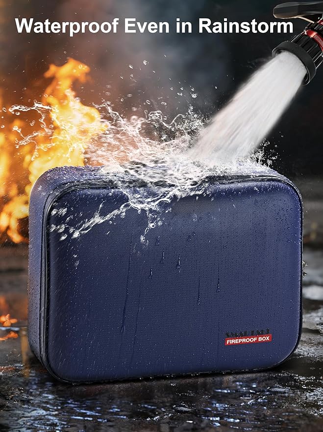 SMARTAKE Fireproof Document Box with Lock, Hard Case Waterproof Safe Box File Organizer, for Important Documents Papers Passp