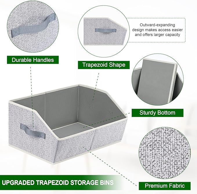 Homsorout Closet Organizers Bins 6 Packs - Large Closet Shelf Organizer with Handles, Fabric Trapezoid Storage Bins, Collapsi