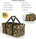 Joyfol Day Extra Large Utility Tote Bag, Reusable Grocery Bags Foldable, Upgraded Metal Frame, With Sturdy Handles Reinforced Bottom Heavy Duty Oxford Fabric Moving Shopping Bags, Sunflower