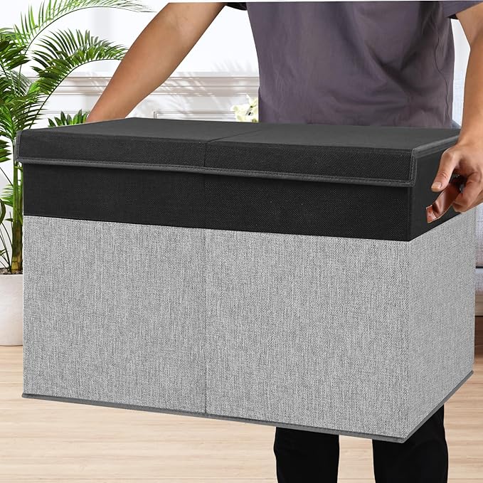 Gowee Large Toy Storage Box with Lid, Sturdy Toys Storage Chest Bin Organizer Basket with Dividers for Kids, Boys, Girls, Nur
