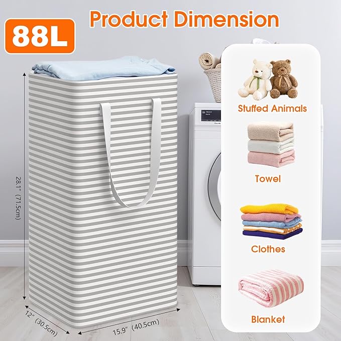 3 Pack Large Laundry Basket,Waterproof & Freestanding Laundry Hamper,Collapsible Clothes Hampers with Easy Carry Long & Reinf