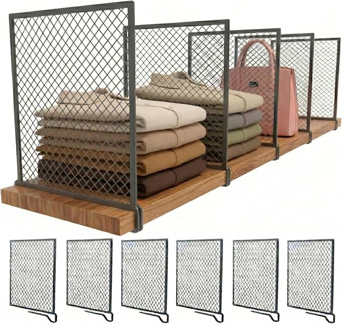 Nexu 6-Pack Metal Mesh Shelf Dividers for Closet Organization, Ultra-Stable Under-Shelf Hook Design, Matte Non-Slip Heavy Dut