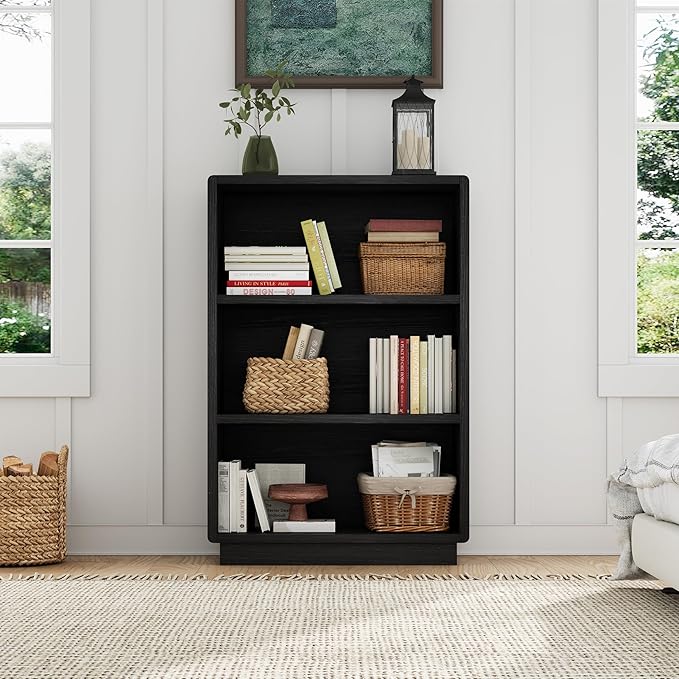 ChooChoo 3-Tier Bookcase, Wooden Bookshelf, Farmhouse Bookshelf with Open Storage, Tall Bookcase for Bedroom and Home Office,