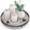 12" Farmhouse Lazy Susan for Kitchen & Coffee Table Decor – Rustic Whitewashed Wood Tray with Black Metal Frame, Decorative C