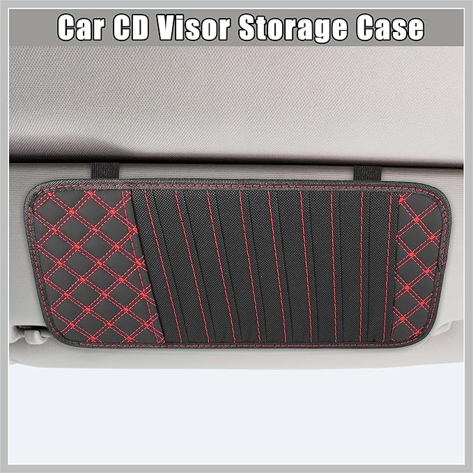 2pcs Car CD Visor Storage Cases Vehicle Sun Visor Organizer with 10 DVD Storage Sleeves Black with Red Line Replacement Car Parts