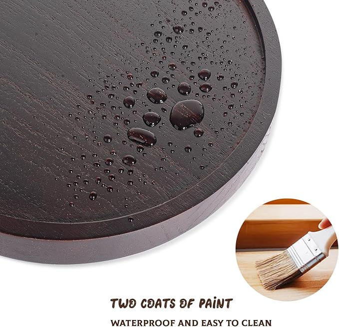 Round Decorative Tray Wood Bathroom Counter Organizer Farmhouse Kitchen Decor Wooden Riser for Soap Dish, Perfume, Candle, Sp
