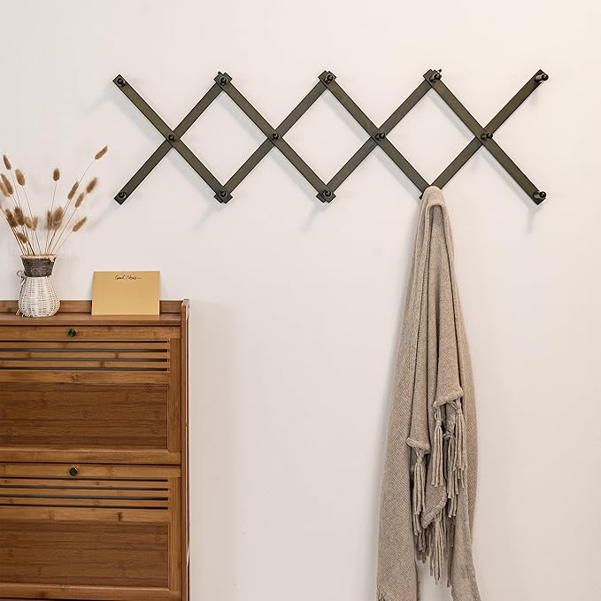 SKOLOO Hat Rack for Wall with 14 Hooks, Pack of 2, Solid Wooden, Modern, Expandable Coat Rack Wall Mount for Coats, Hats, Bag