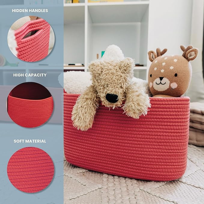 OrganiHaus Red Rainbow Basket - Colorful Woven Storage Basket for Playroom, Nursery & Classroom Decor & Toy Storage, 15x9x10
