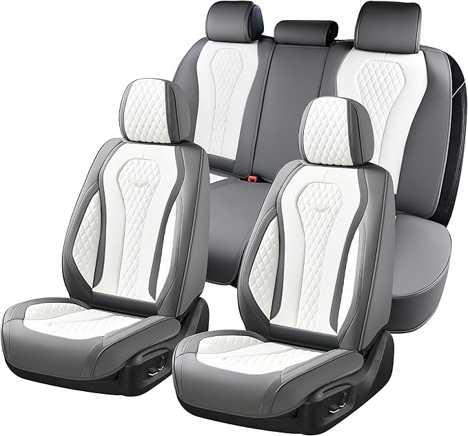 Coverado Seat Covers, Car Seat Covers Full Set, White Car Seat Cover, Car Seat Cushion Waterproof, Front Seats Back Seat Cove