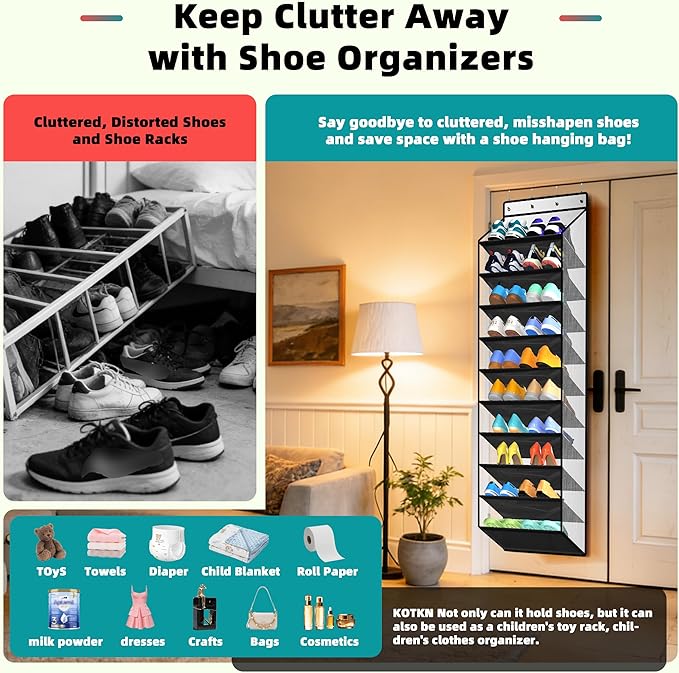 PAULONE 10-Pocket Multi-Use Over the Door Organizer, Heavy Duty 95lbs Capacity with Breathable Mesh, Versatile Hanging Storag