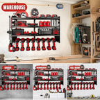 33" W Power Tool Organizer with Charging Station, 4 Layers Heavy Duty Metal Tool Storage Rack Wall Mount 8 Cordless Drill Hol