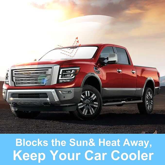 TINGLU Sun Shade for Nissan Titan 2020-2024 Accessories Windshield Sun Shade Window Shade UV Rays Protection Sun Visor Cover with Steering Wheel Sunshade Storage Bag