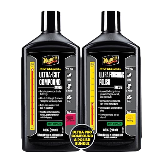 Meguiar's Mirror Glaze Bundle - Compound and Polish Kit for Scratch-Free Exterior Gloss, Featuring M105 Ultra-Cut Compound and M205 Ultra-Finishing Polish