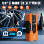 Sorghum Battery Jumper Starter Portable - 8000A Car Battery Jump Starter with Air Compressor, 150PSI Jump Box with Tire